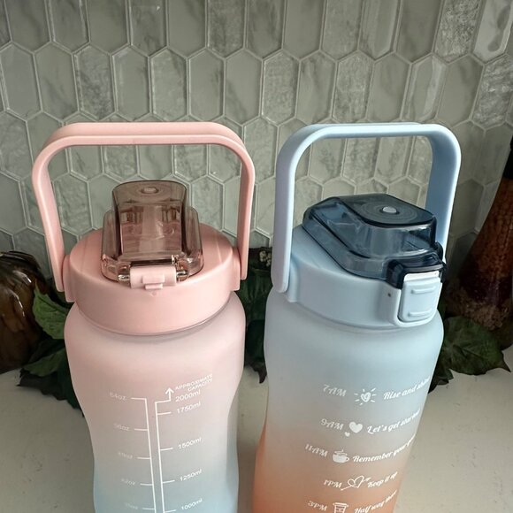 2-Pack Gradient Motivational Water Bottles With Time Markers & Flip Lids 64oz BP - Picture 5 of 5
